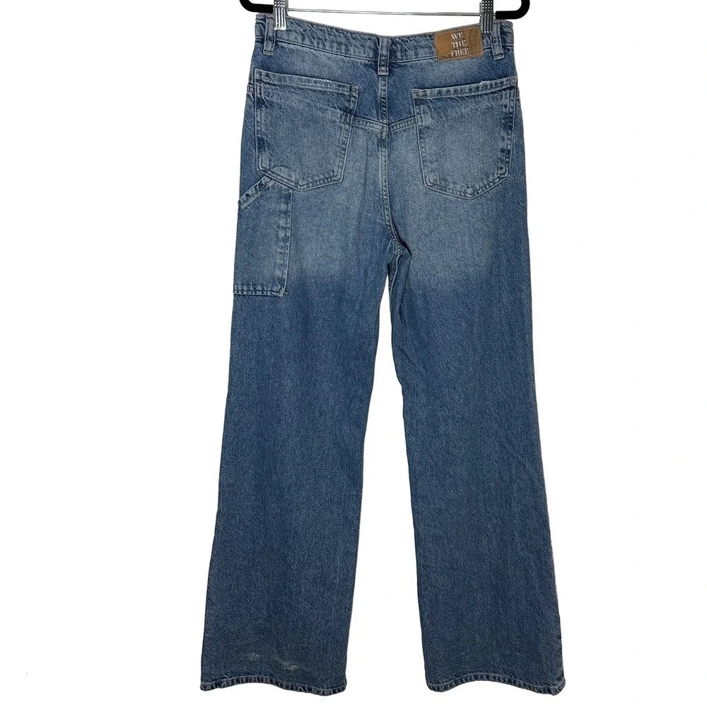 We The Free Women's Tinsley Baggy High Rise Straight Leg Jeans Blue Carpenter 28